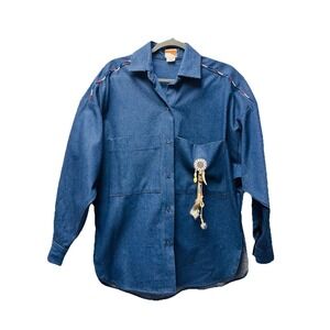 VTG Two Friends S Denim Shirt Southwest Navajo Aztec Rodeo Tribal Native Artsy